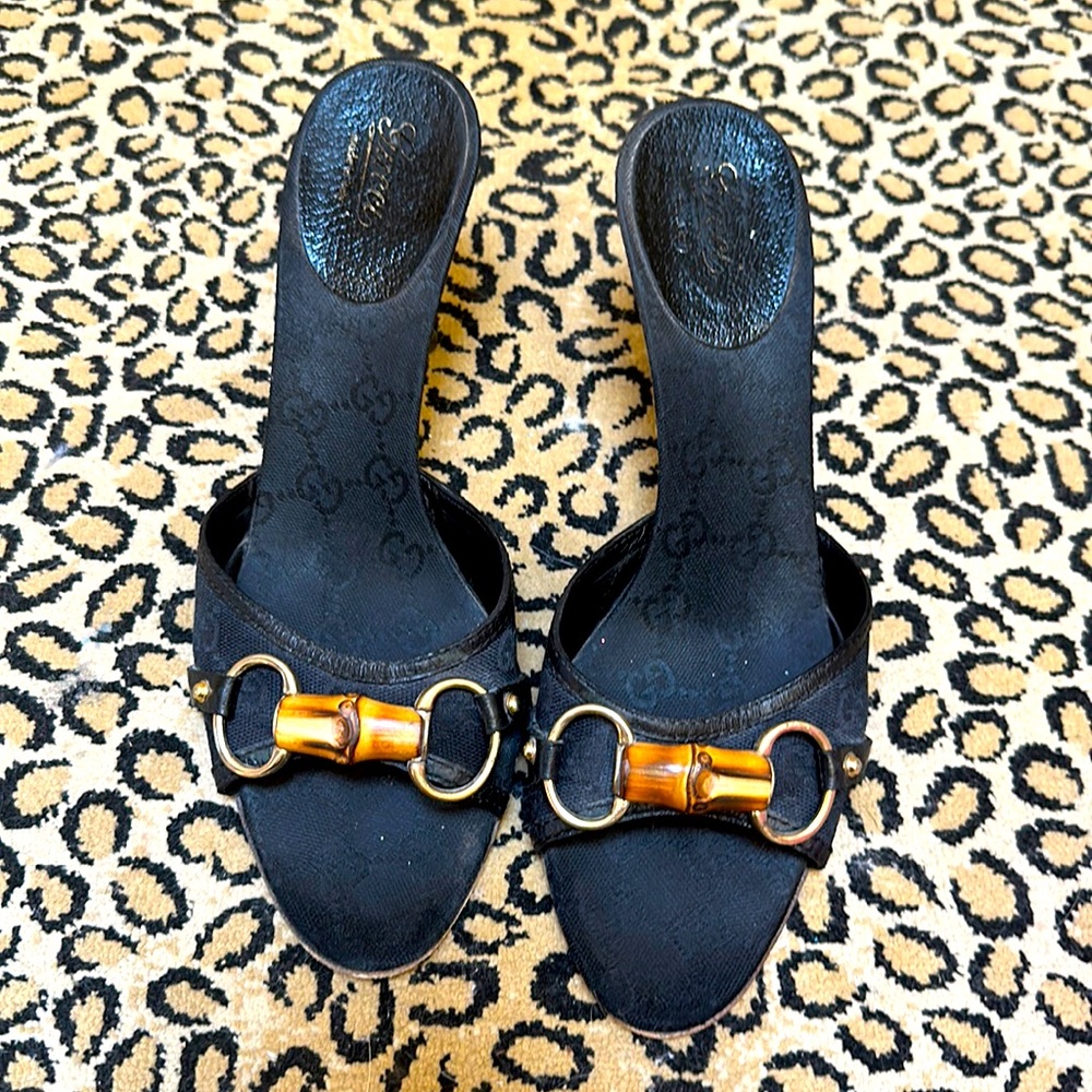Gucci Black Sandal Slides w Bamboo Horsebit Hardware 8.5